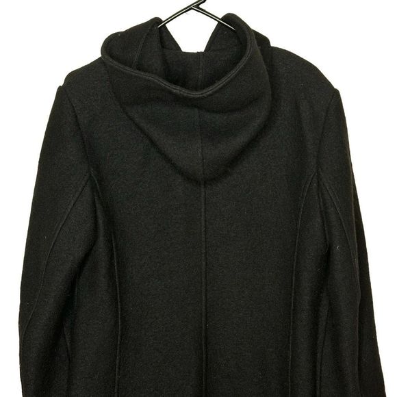 Vintage Geiger Made In Austria Pure New Wool Black Hooded Coat 36 - Picture 5 of 11